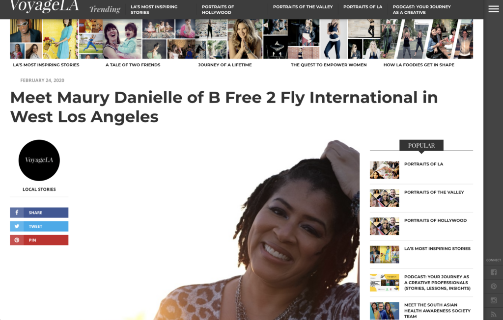 Article for Voyage LA titled "Meet Maury Danielle of B Free 2 Fly International in West Los Angeles"